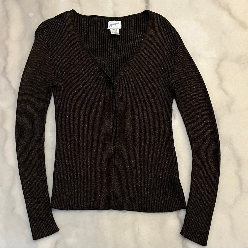 🎈Jacqueline Ferrar Chocolate Gold Glittery Cardigan Sweater🎁Fill box $20 Sale 📦